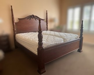 Gorgeous Traditional Ornate Kind Bed Frame And Like New Sleep Number Mattress Set With Hydraulic Lifting Frame