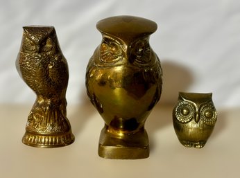 Beautiful Vintage Brass Owl Figures - Lot Of 3