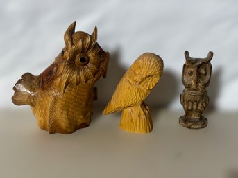 Stunning Collection Of Intricately Hand Crafted Owl Figures - Lot Of 3