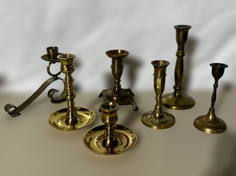 Extensive Collection Of Mid-Century Modern Brass And Gold Toned Candle Holders - Lot Of 7