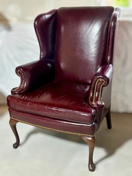 Stunning Brass Studded Red Leather And Pine Executive Chair