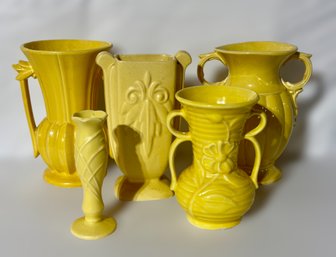 Extensive Collection Of  Vintage  Mccoy Yellow Pottery Vases Featuring ,