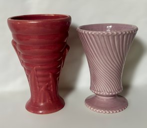 Stunning Mccoy Lavender Swirl Vase And Red Ring Vase