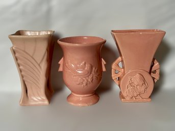 Blush Pink Collection Of Mccoy Pottery Vases- Lot Of 3