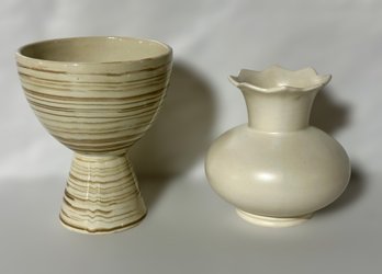 Mccoy Harmony Vase And Ivory Mccoy Scalloped Top Pottery Vase