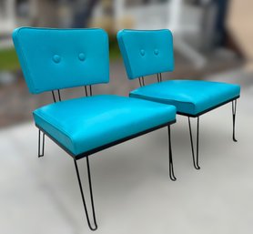 Beautiful Modern Teal Blue Cushioned Accent Sitting Chairs - Lot Of 2