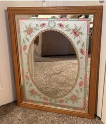 Traditional Vintage Floral Etched Glass Mirror