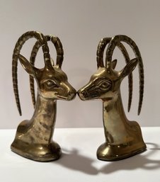 Vintage Mid Century Brass Antelope Bookends. Lot Of 2