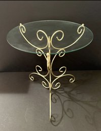 Vintage French Style Glass And Golde  Iron Rod Side Table