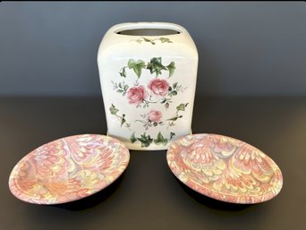 Beautiful Pink Rose Tissue Box And Decorative Pink Trays