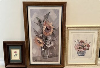 Vintage Floral Prints In Custom Frames Including The Sunflower Print From World Renowned Bocca