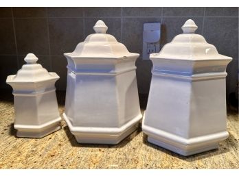 Vintage White  Haeger Pottery Canisters - Set Of 3