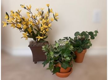 Lovely Set Of Artificial Plants And Flowers In Beautiful Pots.  Lot Of 3