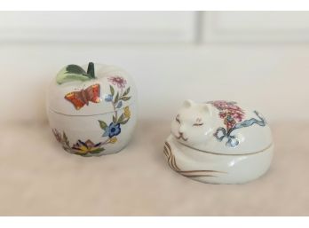 Elizabeth Arden Decorative Cat Candle And  Apple Candle Holder With Flowers And Butterflies
