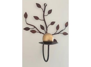 Vintage Metal Leaf Wall Candle Holder With Golden Sphere Candle