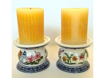 Exquisite Vintage Floral Pillar Candles. Lot Of 2