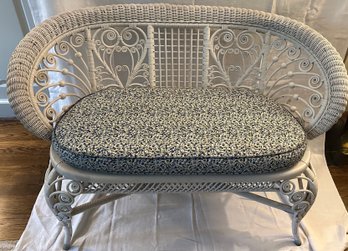 White Wicker Victorian Settee With Cushion