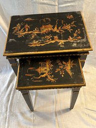 Set Of 2 Chinoiserie Painted Wood Nesting Tables