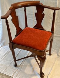 Red Velour Upholstered Corner Chair