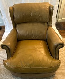 Tan Leather Chair With Brass Tacked Inserts