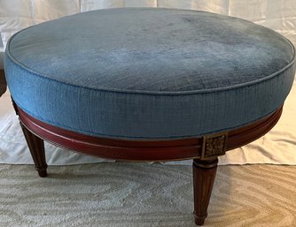Round Blue Upholstered Ottoman