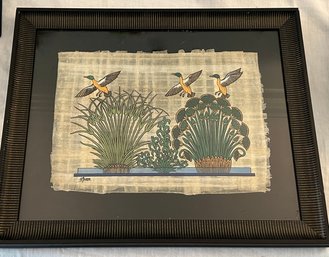 Framed Print On Papyrus From Egypt Ducks In Flight