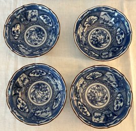 Set Of 4 Asian Blue And White Small Porcelain Bowls