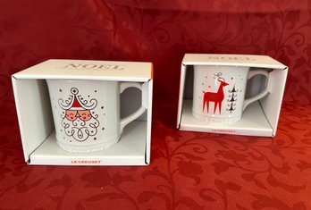 Set Of 2 Le Creuset Christmas Mugs In Box