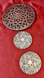 Sterling Silver Overlay Trivet And 2 Coasters