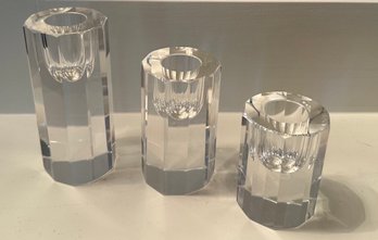 Lot Of 3 Tiffany Crystal Geometric Candleholders