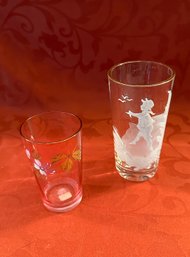 Lot Of 2 Vintage Glasses - Mary Gregory And Floral Cranberry