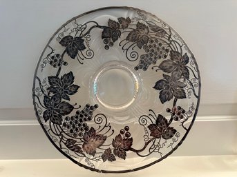 Glass Pedestal Platter W/silver Overlay