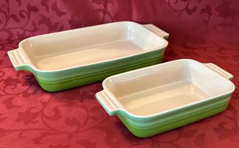 Lot Of Two Le Creuset Baking Dishes (Green And Tan)