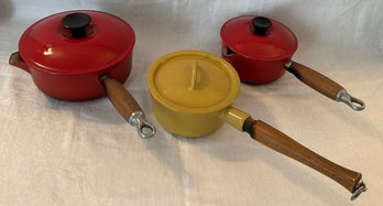 Lot Of Three Sauce Pans  (le Creuset And Belgium-made