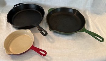 Lot Of Three Skillets (two Cast Iron And Enamel) (Lodge And Le Creuset