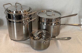 Lot Of Three -- Two Double Boilers And A Sauce Pan All-Clad  And Krona No-pro