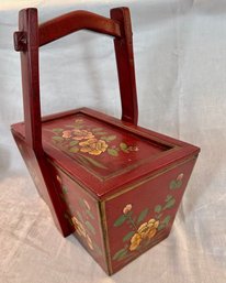 Red Wooden Floral Motif Handled Box With Lid