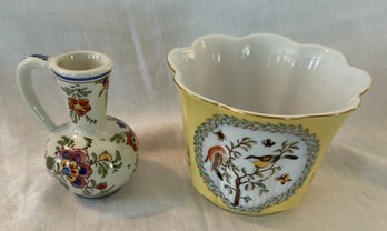 Lot Of Two Ceramic Pieces - Planter And Pitcher
