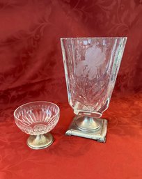 Lot Of Two: Sterling Silver-based Vase And Compote