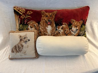 Lot Of 3 Assorted Decorative Pillows With Dog Motif