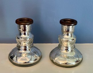 Pair Mercury Glass Candlestick Holders