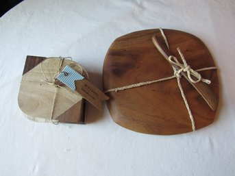 Wooded Coasters Set Of 4 And Wooded Cheese Plate With Knife