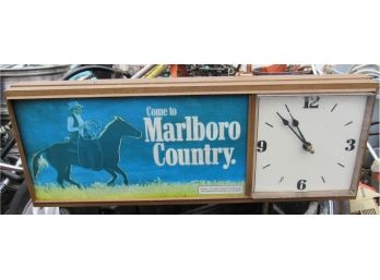 Vintage Philip Morris Marlboro Light Up Wall Sign And Clock