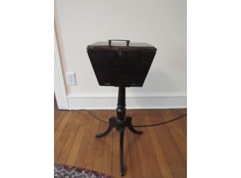 Vintage Wooden Sewing Box Stand With Thread Rack And Accessories