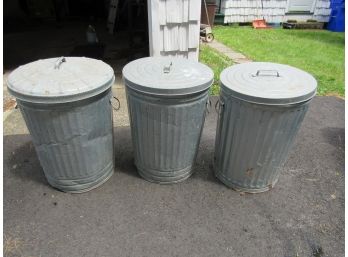 3 Metal Trash Cans