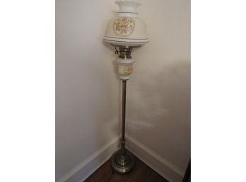 Vintage Floor Hurricane Lamp With Floral Design