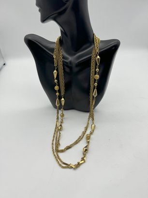 Layered Gold-Tone Chain Necklace With Geometric Pendants  Modern Versatile Accessory