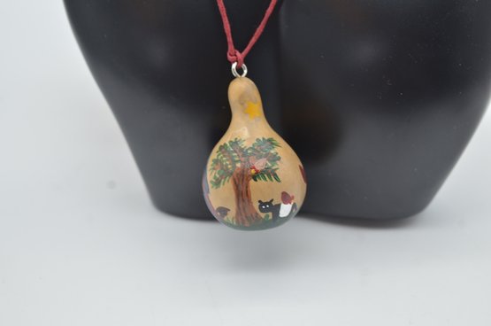 Handcrafted Gourd Pendant Necklace With Folk Art Painting