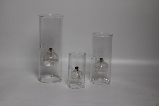 Vintage Glass Oil Lamps With Integrated Funnels  Set Of Three