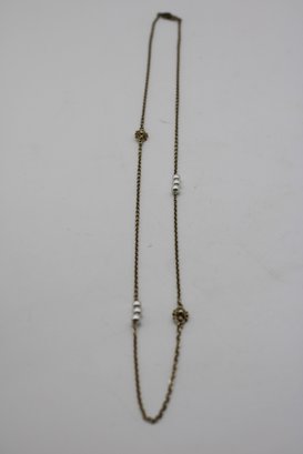 Timeless Vintage Gold-Tone Chain Necklace With Simulated Pearl Accents